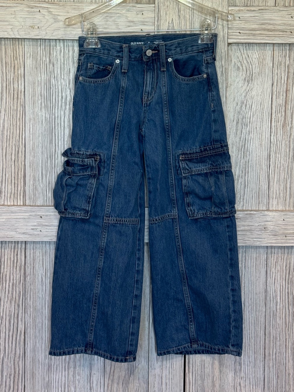 Old Navy Kids Dark Blue Relaxed Wide Leg Cargo Jeans Sz 8